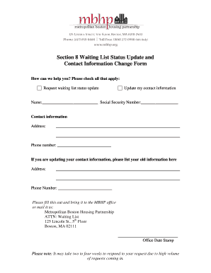 Section 8 Waiting List Status Update Form