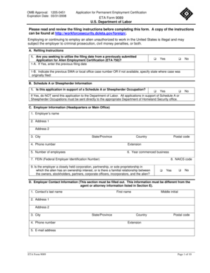ETA Form 9089 Application for Permanent Employment Certification