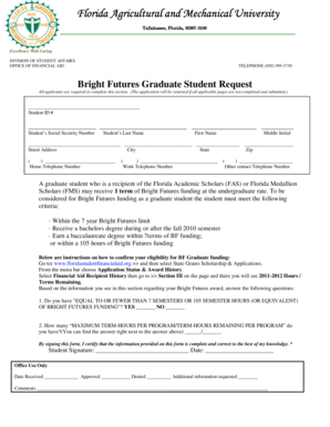 Bright Futures Graduate Student Request