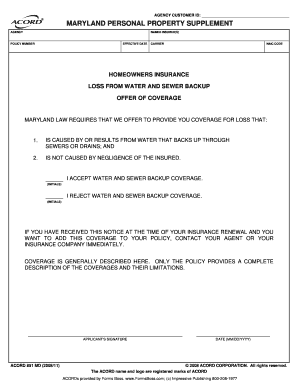 Maryland Water and Sewer Backup Coverage Offer