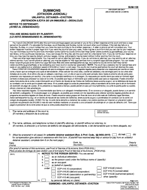 California Unlawful Detainer Eviction Summons