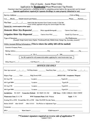 Austin Water Utility Residential Tap Permit Application