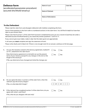 Defence Form Accelerated Possession Procedure