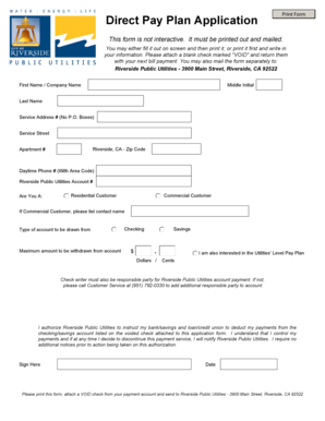 Riverside Public Utilities Direct Pay Plan Application