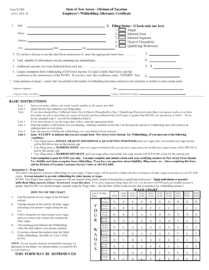 New Jersey Employee's Withholding Allowance Certificate