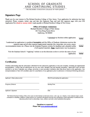 Richard Stockton College Admission Signature Page