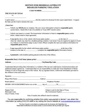 Printable vehicle bill of sale with notary pdf - Affidavit & Motion to Dismiss - City of Austin - austintexas