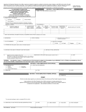 USDA Application for Permit to Move Live Plant Pests or Noxious Weeds
