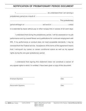 IRS Probationary Period Notification