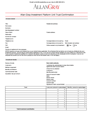 Allan Gray Investment Platform Unit Trust Confirmation