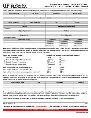 University of Florida Graduate School Fellowship Application