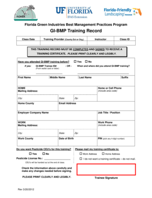 Florida GI-BMP Training Record