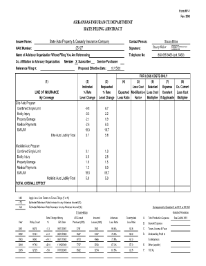 Arkansas Insurance Department Rate Filing Abstract