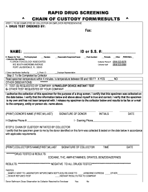 Chain of Custody Drug Screening Form