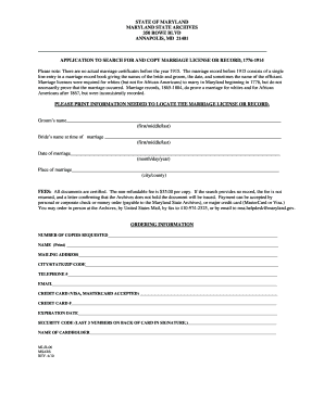 Maryland Marriage License Search Application