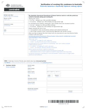 Australian Working Life Residence Verification Form
