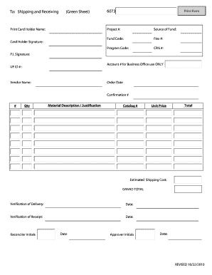 Shipping and Receiving Form