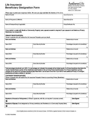 Anthem Life Beneficiary Designation Form