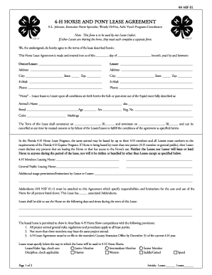 4-H Horse and Pony Lease Agreement