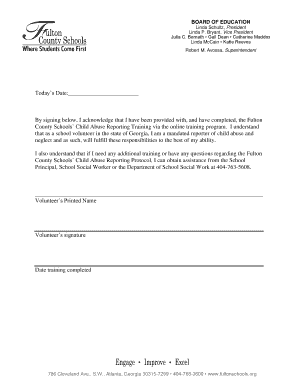 Fulton County Schools Child Abuse Reporting Training Acknowledgment