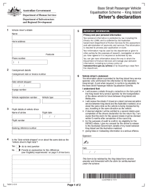 Bass Strait Passenger Vehicle Equalisation Scheme Driver’s Declaration