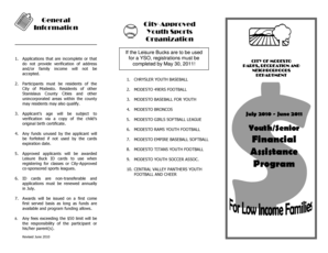 City of Modesto Leisure Bucks Application