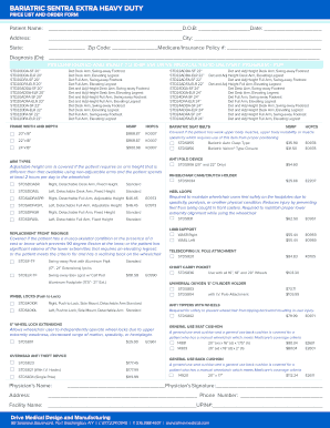 Bariatric Sentra Extra Heavy Duty Price List and Order Form