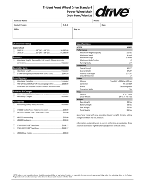 Weight and height chart - Trident Front Wheel Drive Standard