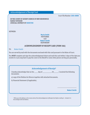 Acknowledgement of Receipt Card