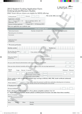 2012 NSFAS Student Funding Application Form