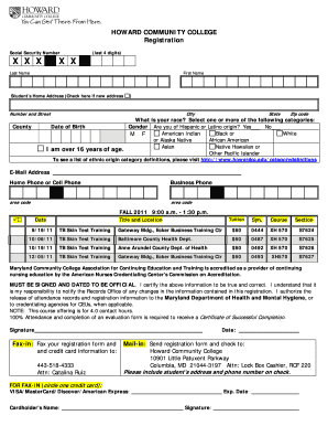 Howard Community College Registration Form