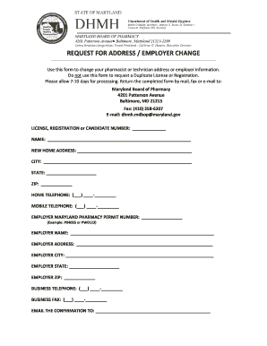Maryland Pharmacist Address Change Form