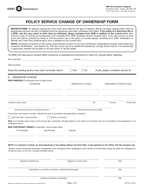 BMO Life Assurance Policy Service Change of Ownership Form