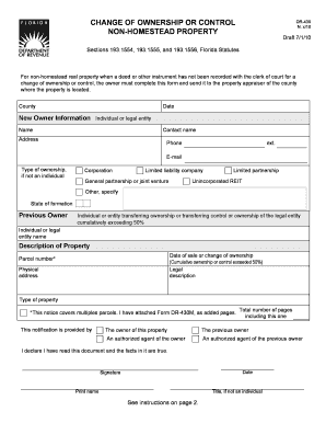 Change of Ownership or Control Form DR-430