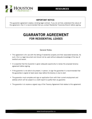 Guarantor Agreement for Residential Leases