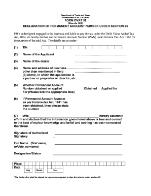 Delhi VAT PAN Declaration Form