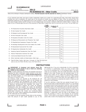 PA Schedule OC – Other Credits 2013