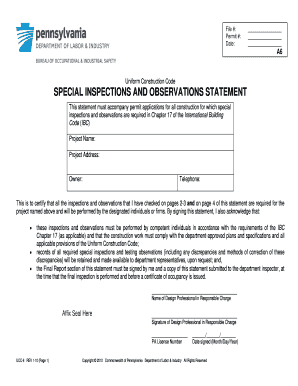 Pennsylvania Special Inspections Statement