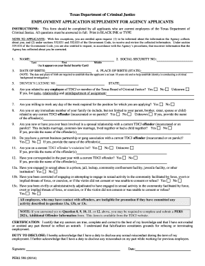 Texas Department of Criminal Justice Employment Application Supplement