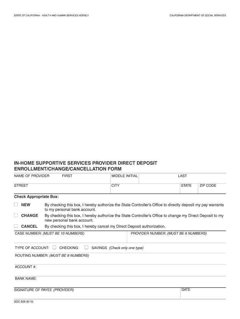 Direct Deposit Form SOC 829 - StanLink2Care - stanlink2care Preview on Page 1
