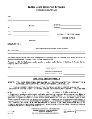 Affidavit of Complaint Small Claims