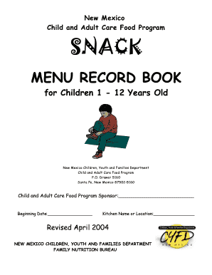 New Mexico Child Care Snack Menu Record Book