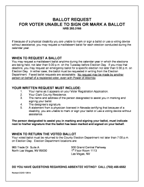 Ballot Request for Voter Unable to Sign or Mark a Ballot