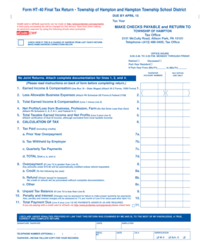 Hampton Township Final Tax Return Form HT-40