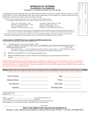 Affidavit of Veteran for Property Tax Exemption