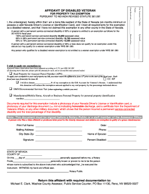 Affidavit of Disabled Veteran for Property Tax Exemption