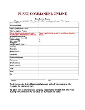 Fleet Commander Online Enrollment Form