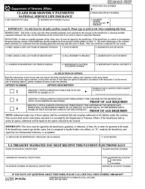 VA Form 29-4125a Claim for Monthly Payments
