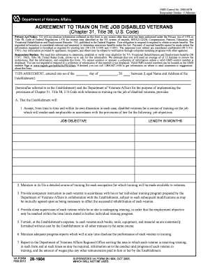 Agreement to Train On the Job Disabled Veterans