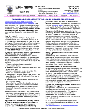 Nevada Communicable Disease Report Form